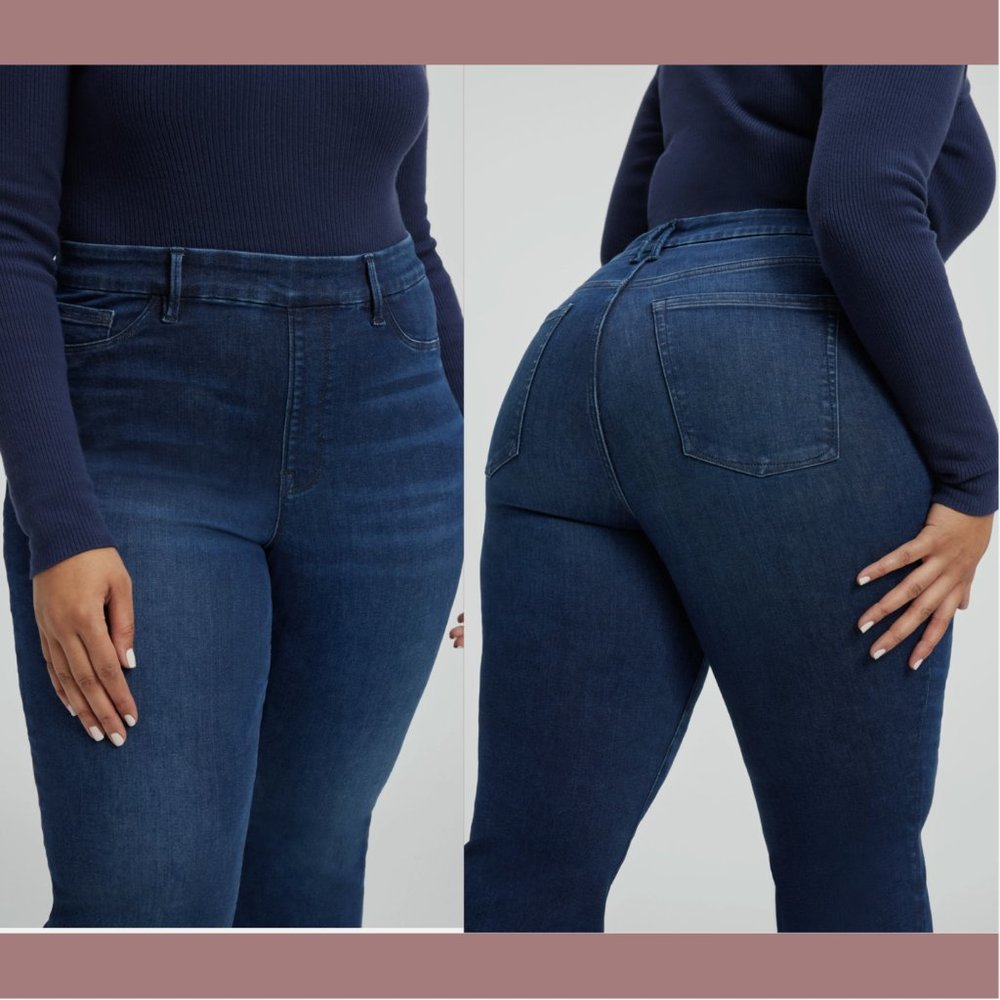 NWT‎ $89 Good American [ 8/ 5XL ] Pull-On Flare Jeans in Indigo Blue #S813 - Picture 2 of 16